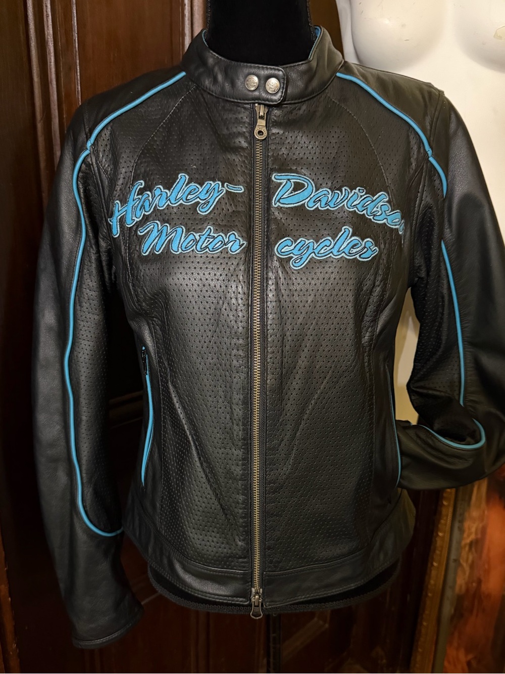 Harley Davidson Women's black Train perforated Leather Jacket S/M